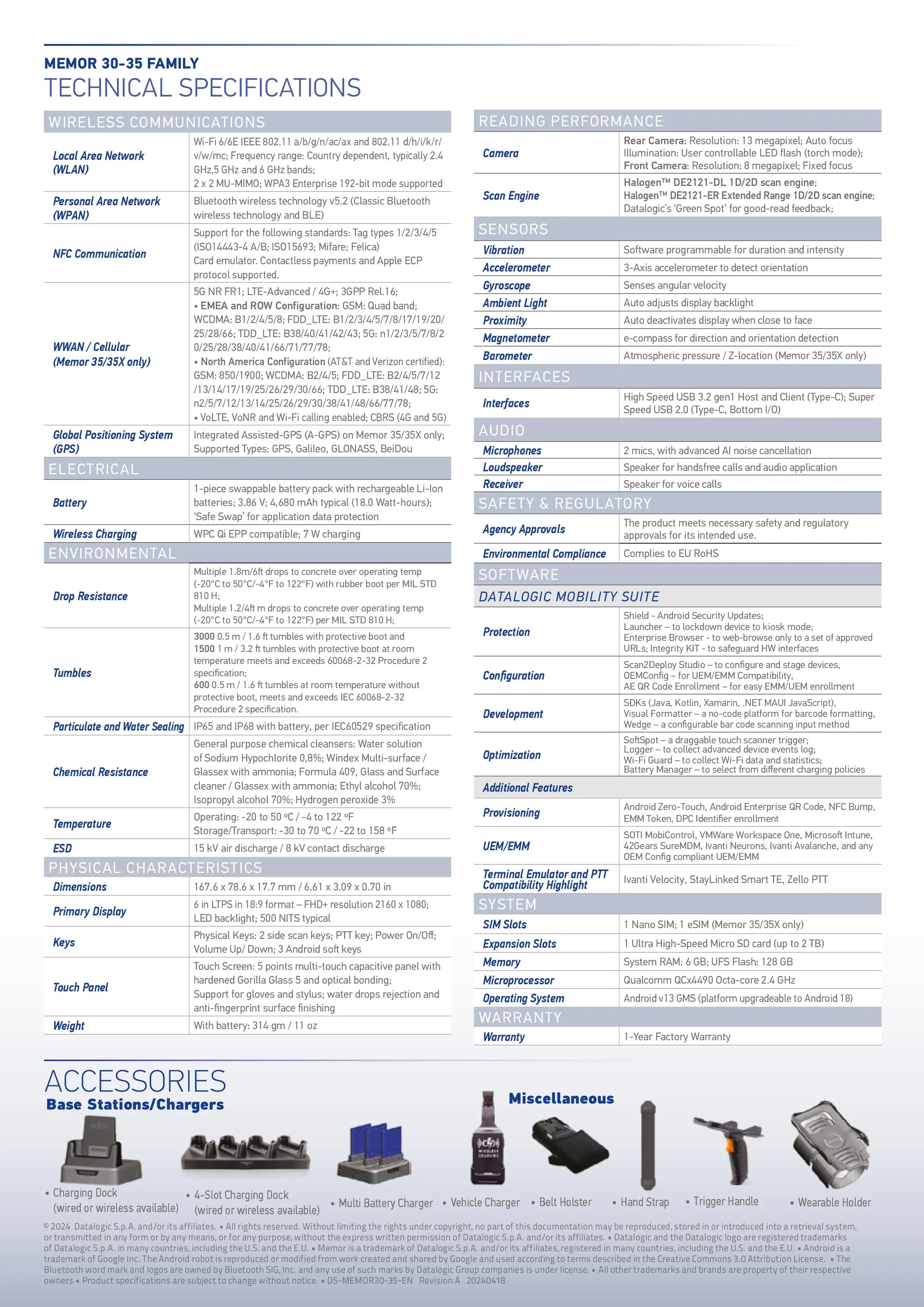 Datalogic Memor30-35 Android Mobile Computer with 6" FHD+ Touch Display GMS Wi-Fi 6/6E 5G ESIM GPS BT 5.2 USB-C 3.2-in Stock!