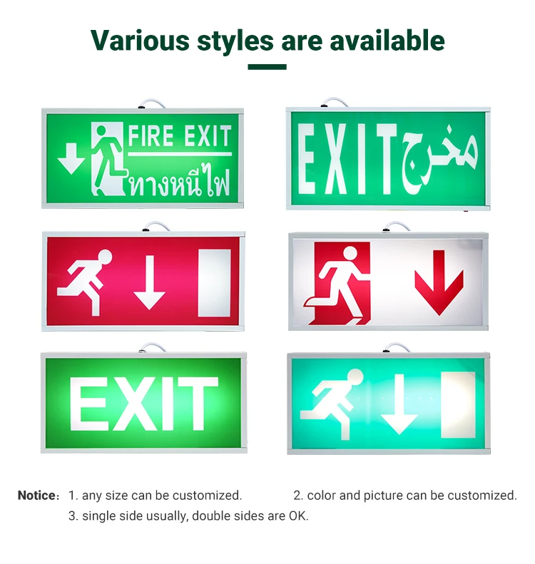 Customized Pattern SMD 2835 3W Wall Mounted Rechargeable Led Fire Led Emergency Exit Light