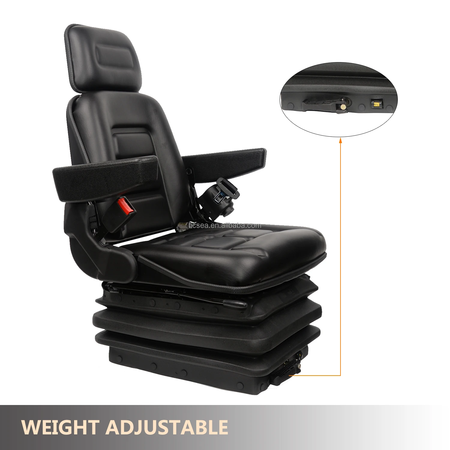 Universal Suspension Tractor Seat – Fold-Down Backrest, Adjustable Angle, 3-Level Shock Absorption, For Forklifts & Loaders