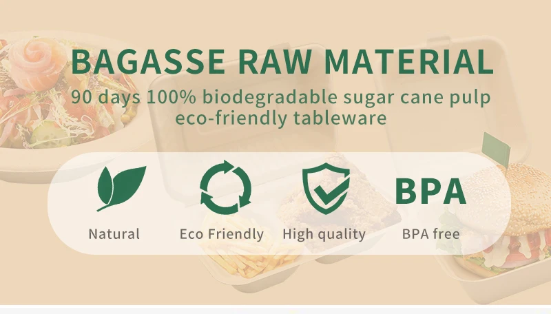 Custom 6x6 Inch Take Away Lunch Packing Fast Food Container Biodegradable Clamshell Bagasse Hamburger Sugarcane Burger