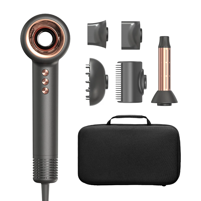 High Speed Hairdryer 130000 RPM Super Salon Hair Dryer 5 Nozzle Hair Styler with Storage Bag 444079