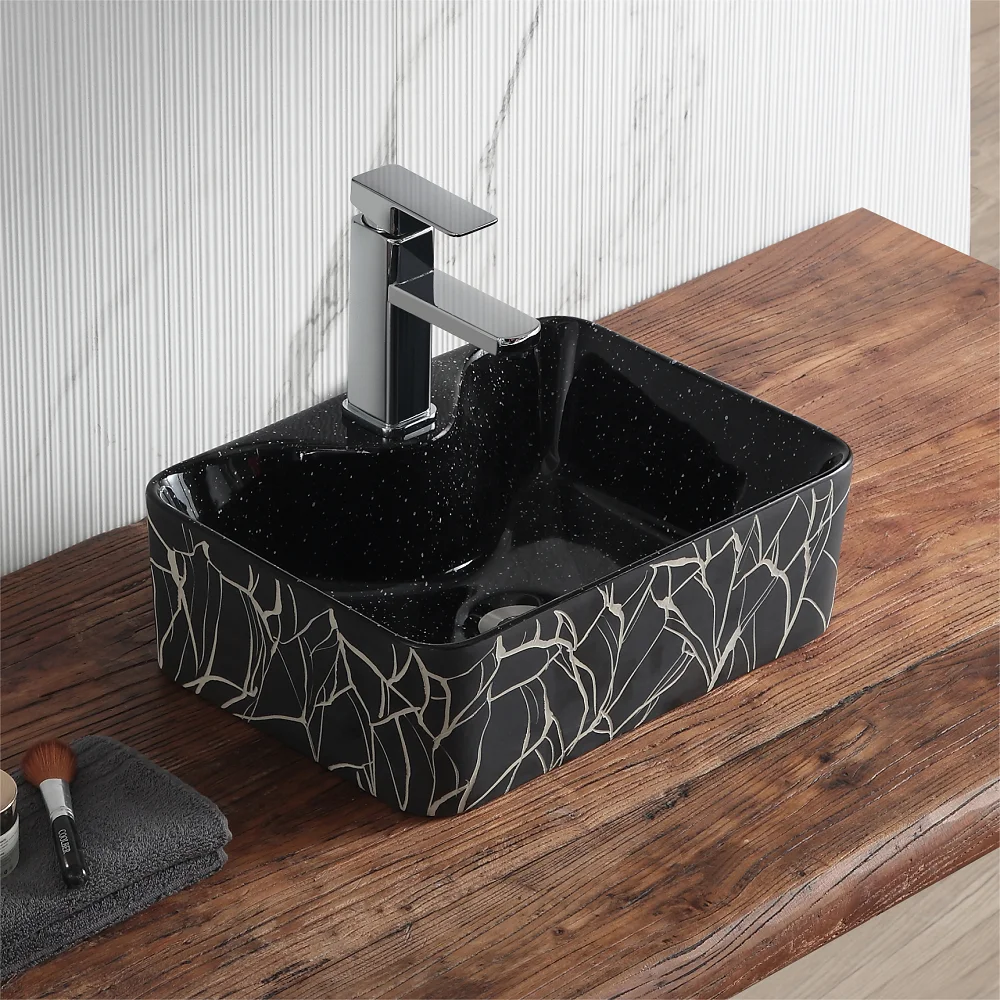 Modern Ceramic Bathroom Wash Basin Sink Sanitary Ware Vessel Ceramic Art Basin Black Rectangular ...