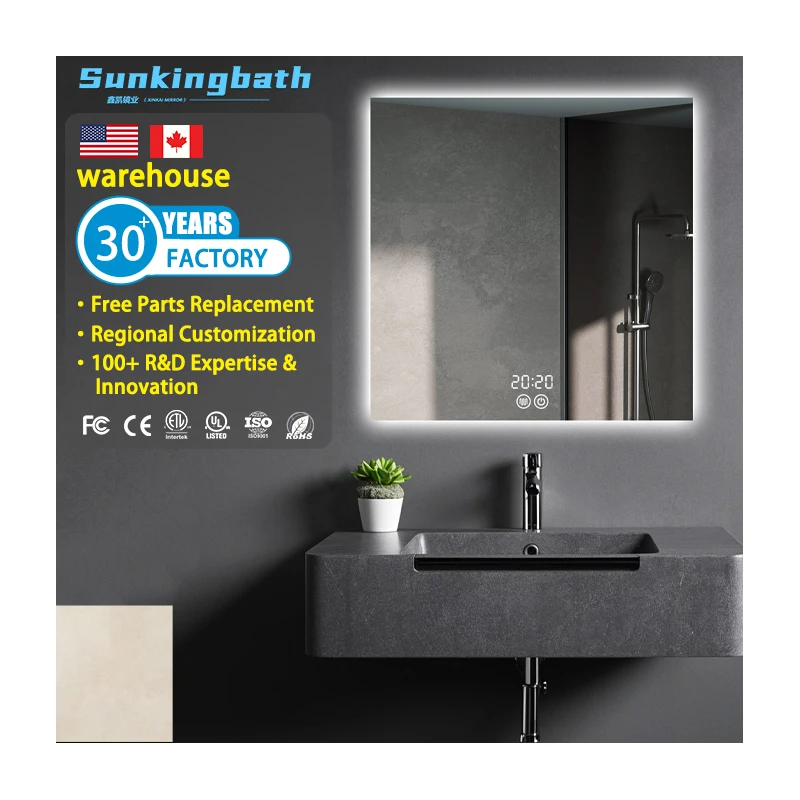5mm HD Silver Beauty Mirror Touch Para Espejo Expplosion-proof Lighting Square Mirror Smart LED Bathroom Mirror with Led Light
