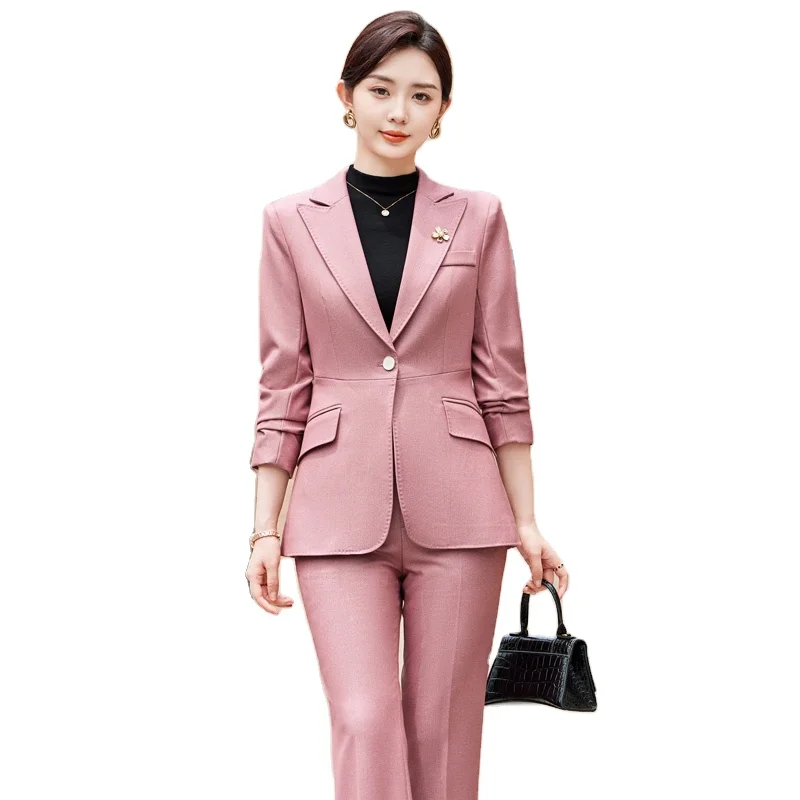 2024 Ladies Professional Dress Women's Business Suit & Blazer for Spring  and Autumn Woven With Button Decoration