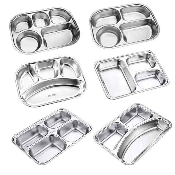YITIAN Stainless Steel Compartment 5 Sections Mess Food Tray Sus 304 Lunch Plate Food Plate Kids Dinner Plate Dinnerware Dishes