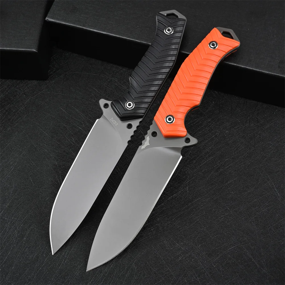 Attractive Drop Point Hunting Knife with G10 Handle Heavy Duty DC53 Steel Fixed Blade Knife OEM Survival Knife with Kydex Sheath
