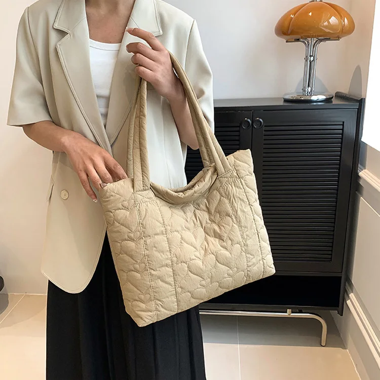 Travel Shoulder Nylon Puffer Bag Winter Quilted Puffy Puffer Tote Bags for Women