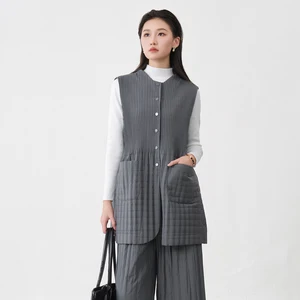 Direct From the Factory Women's Fashion Tops 2025 Vest Cotton Coat High Quality Miyake Pleated Coat Jacket