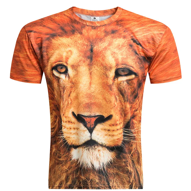 Source plus man lion tiger 3d printing t shirt polyester short sleeve 3D men  t shirts on m.