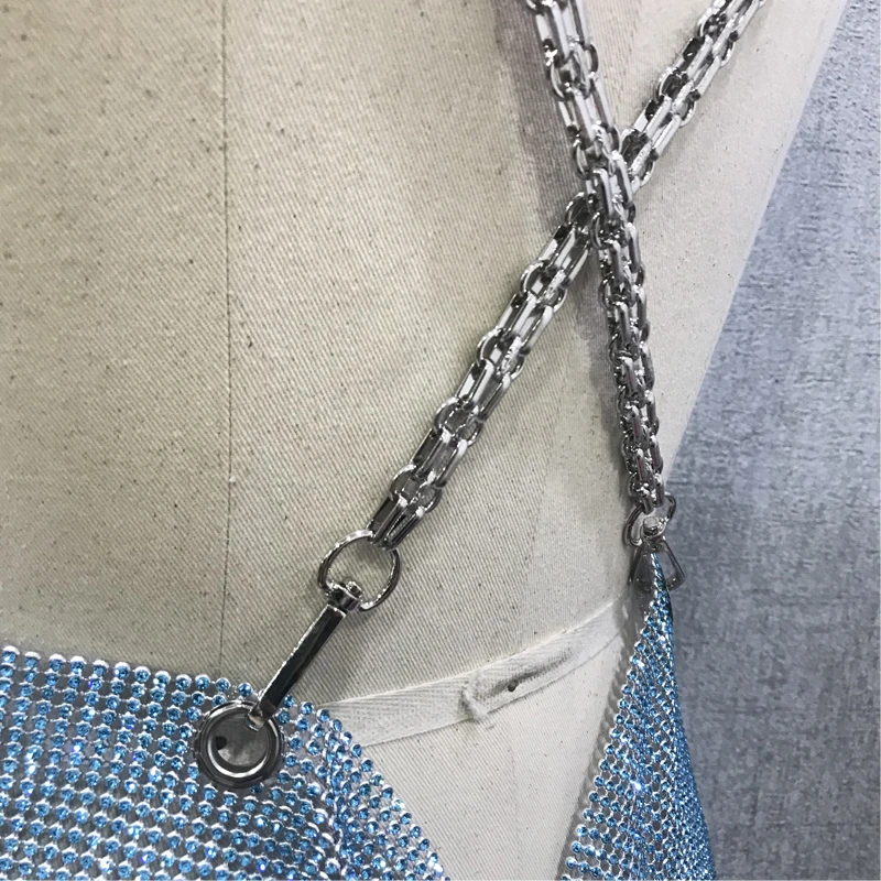 Party Metal Chain Shiny Blue Crystal Dress