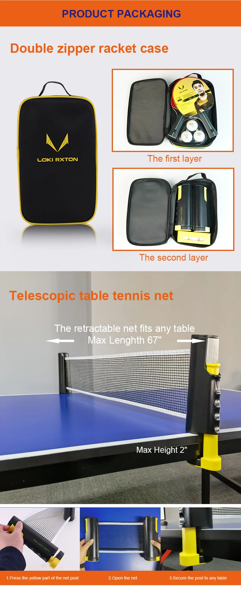 LOKI Rxton Portable Table Tennis Set - Professional Rackets