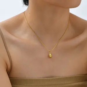Best-selling Luxury 18k Gold Plated Stainless Steel Snake Chain Water Drop Pendant Necklace for Weddings Gifts