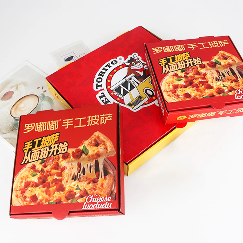 Персонализирана кутия за пица с лого, гофрирана, хранителна класа, кафеникава хартия, опаковка за внос на храна, подходяща за ресторант, доставка и употреба на едро