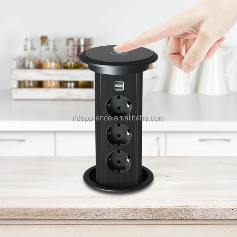 Pop up Table Socket Kitchen Worktop Vertical Hidden Power Extension USB Charger Motorized Socket