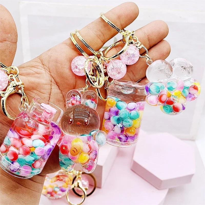 Custom Quicksand Liquid Keychains Double Sided Different Design / 4''(101.6mm) / 4 Piece