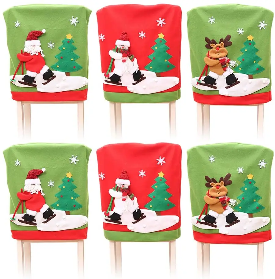 Santa Claus Snowman ELK Dining Room Chair Seat Cover Christmas Decor Ornament