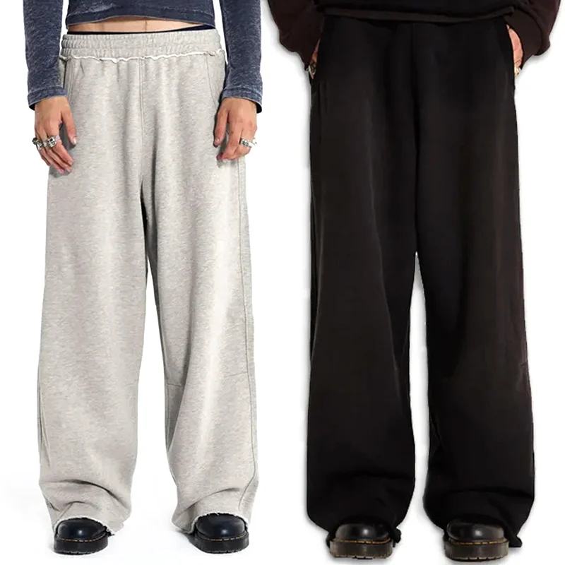 New Design Relaxed Fit Oversized Wide Leg Sweatpants Men Solid Color ...