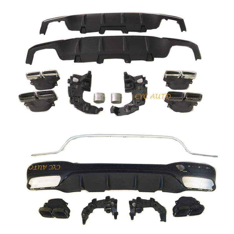 W166 Diffuser Upgrade GLE63 Rear Bumper With Double Exhaust Pipes for Mercedes Benz GLE Class W166 2015 2016 2017 2018