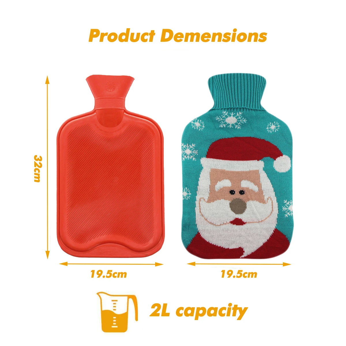 custom water filling hot water bottle 2l rubber hot water bag with christmas knitted cover