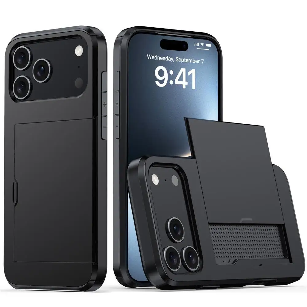 product rubber oil hard phone cases for iphone 17 series  tpupc slide card slot drop resistant shockproof case for iphone 17 max-8