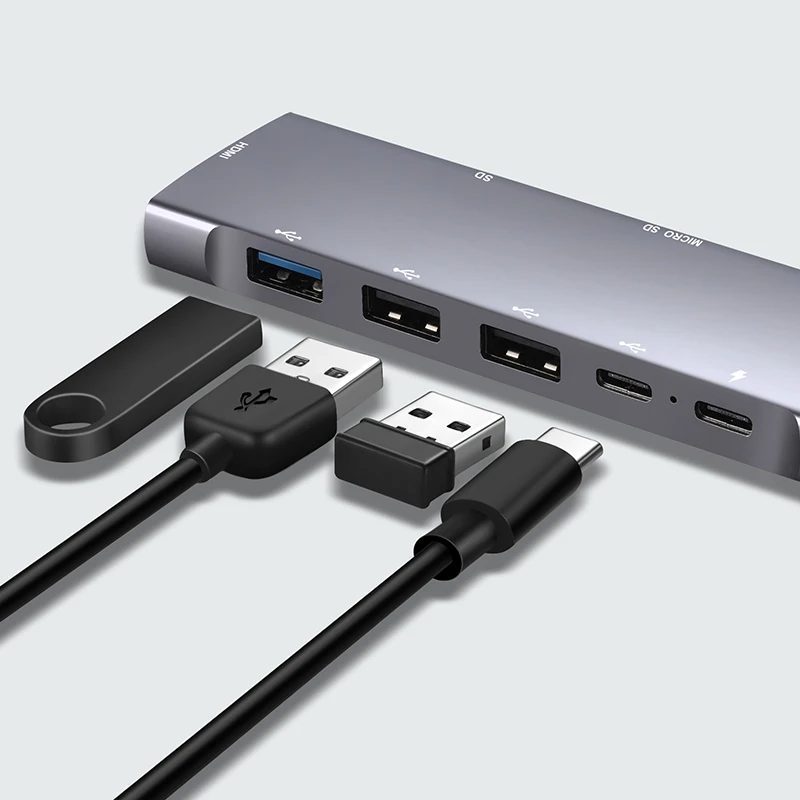 9 IN 1 USB-C HUB USB3.0 Micro TF 3.5MM RJ45 Audio Internet Port USB-C 4K MD Thunderbolt Ethernet LAN TYPE C HUB