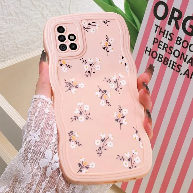 Laudtec Distinctive Aesthetic Pattern Print Curly Wave Frame Case for Samsung Galaxy A51Floral Stylish Silicone Case