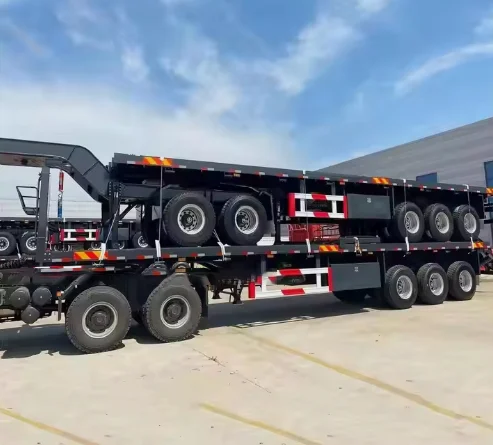 Heavy Duty 4 Axles 40ft 60ton Interlink Flatbed Truck Trailer 40ft Super Link Flatbed Trailers Middle Innerlink Trailer For Sale