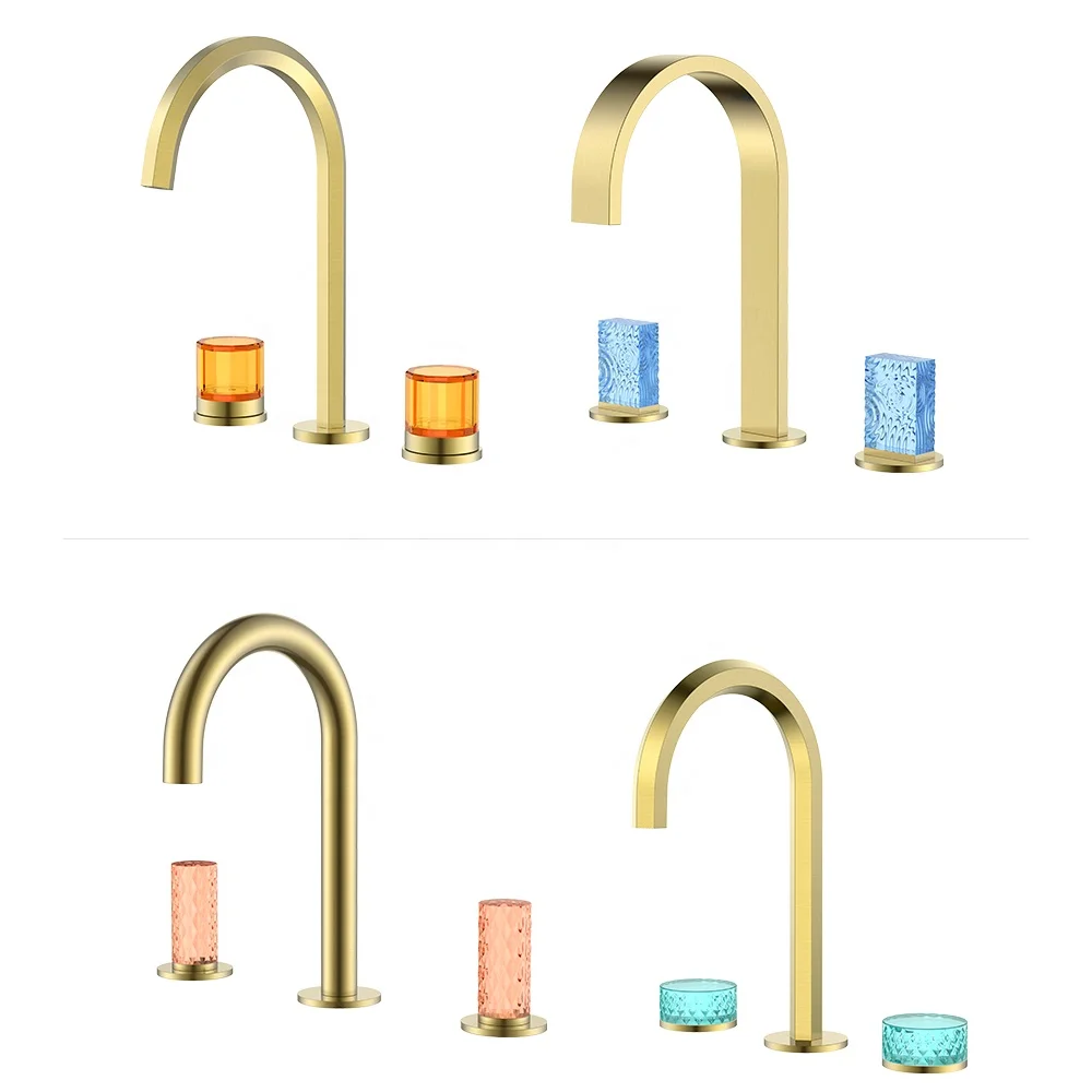 Hotel Bathroom Design Modern Basin Faucet Colour Crystal Handle Mixer 3 Holes Dual Handle Sink Faucet