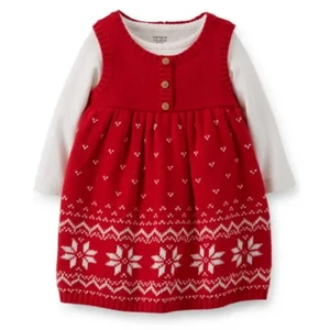 Red And White Casual Baby Girl Flower Pattern 2 Peice Dress