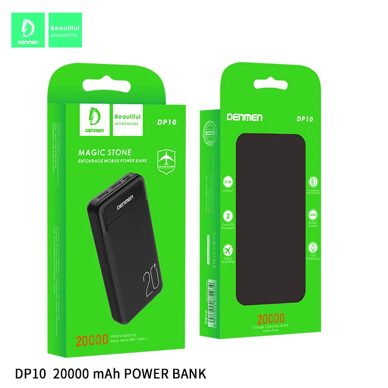 DENMEN Factory Price Customized 20000mah Power Bank High Capacity ABS PC Fireproof  CE Safety Protection Portable Power Bank