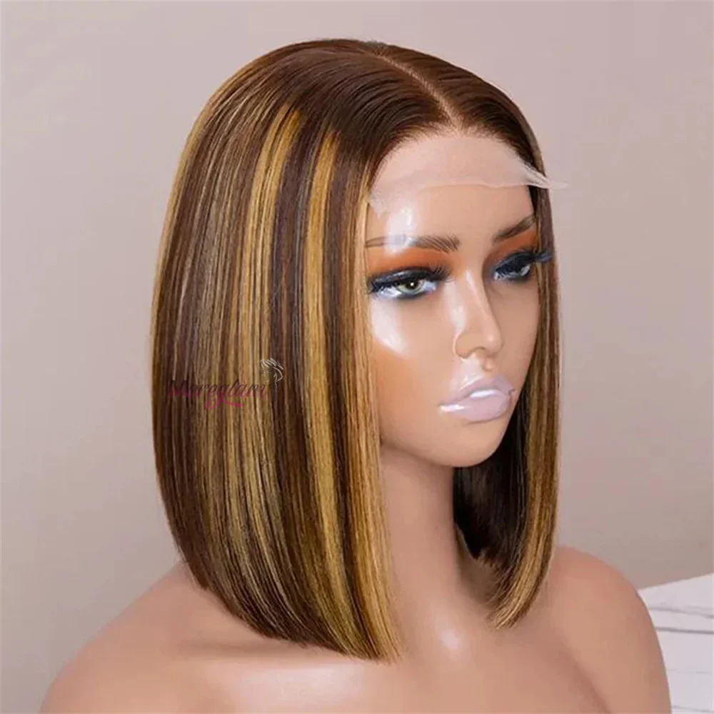 Perruque Bob en cheveux humains raides 13x4 avec dentelle frontale brésilienne courte ombrée_voghion.com
