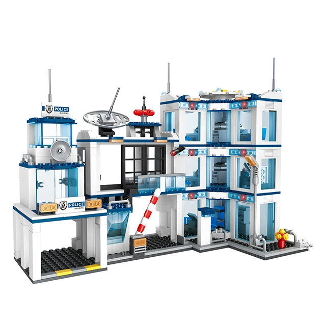 COGO Kids Plastic DIY Build Block Bricks Police Station Helicopter Building Blocks Toys Set