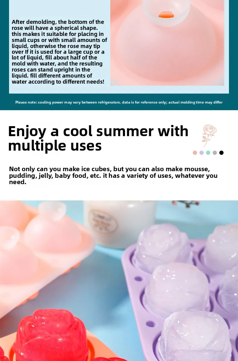 Food Grade Silicone 6 Grid Rose Ice Grid Leak-Proof Whiskey Ice Mold with Buckle Ice Cream Tools factory