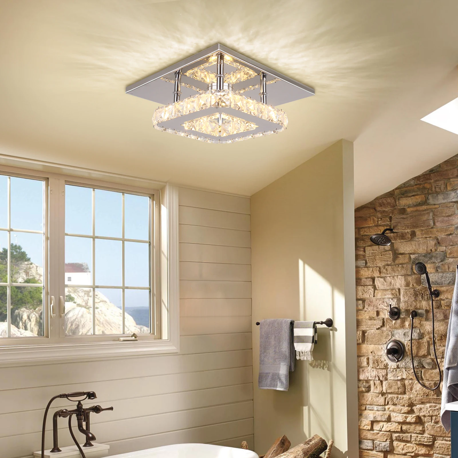 Modern Mini LED Crystal Chandelier Small Round Steel Base Ceiling Lamp ...
