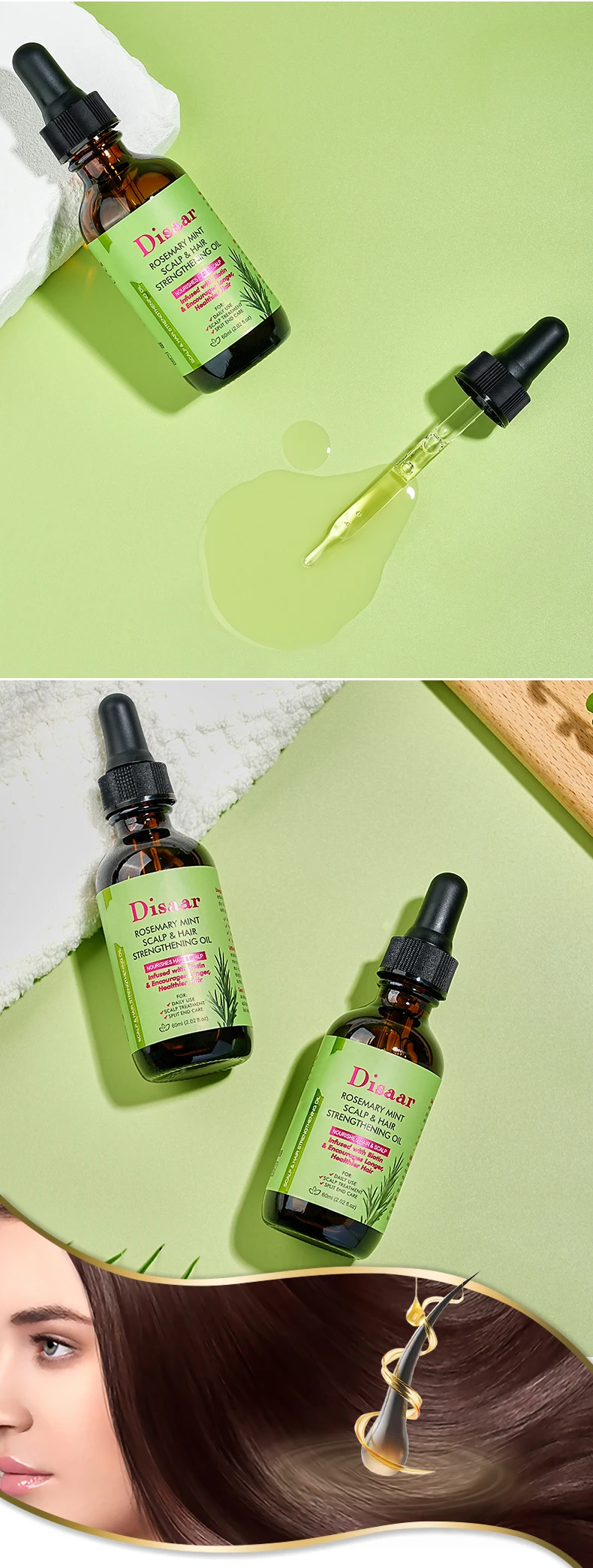 Disaar Wholesale Rosemary Mint Scalp & Hair Strengthening Oil Private Label Rosmary Oil Nourishes Hair Scalp Smooths Split Ends