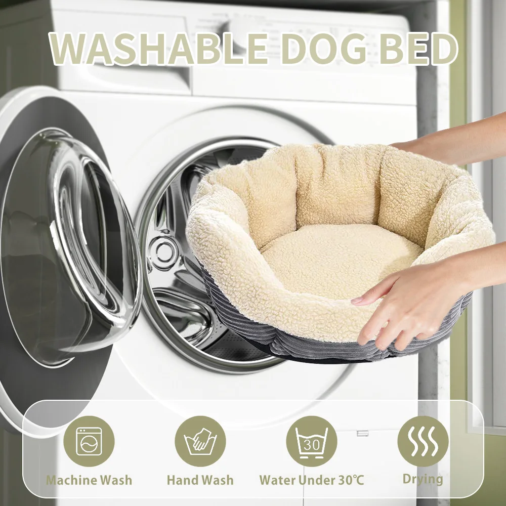 Custom made chew proof machine washable super soft fuzzy calming pet dog bed luxury details