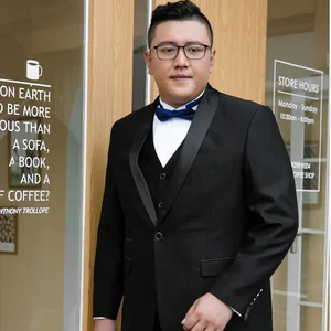 Plus-size Men's High Quality Black Business blazer 3 Single Breasted Classic Wedding Dress Set