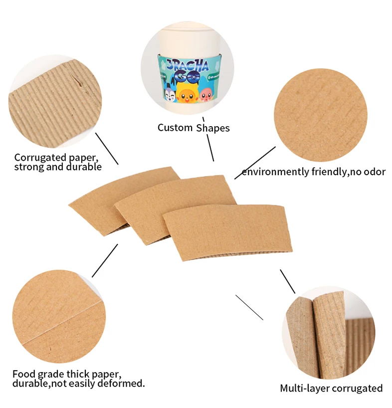 12 oz Disposable Custom Printed Logo Kraft Paper Coffee Cup Sleeve With Logo Biodegradable
