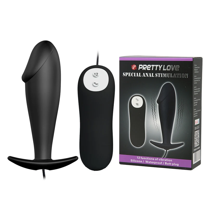 tail anal plug Pretty Love Anal Plug Silicone Anal Plug Extra Stimulation and 12 Modes  Vibration Black 1pc main image 0