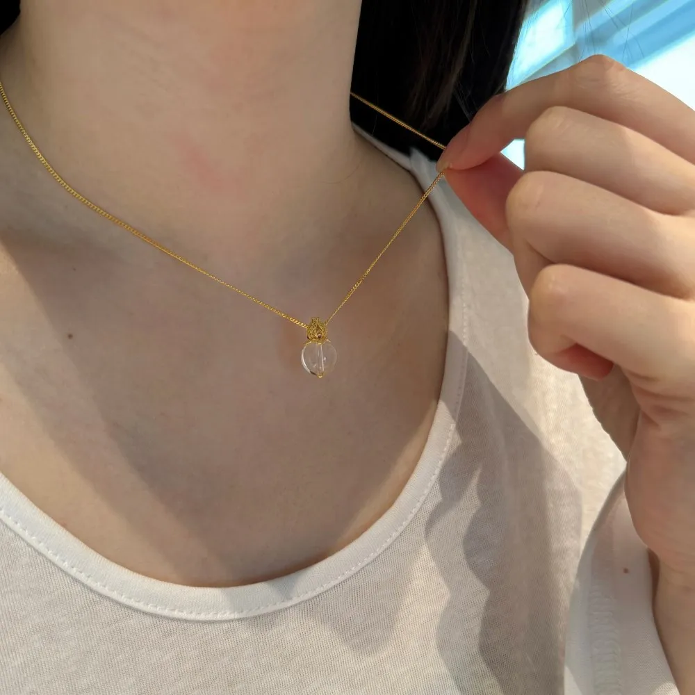 KAKODIY Unique Design 925 Sterling Silver 18K Gold Plated Chain 5A Zirconia Lotus Natural White Crystal Pendant Necklace detail 6