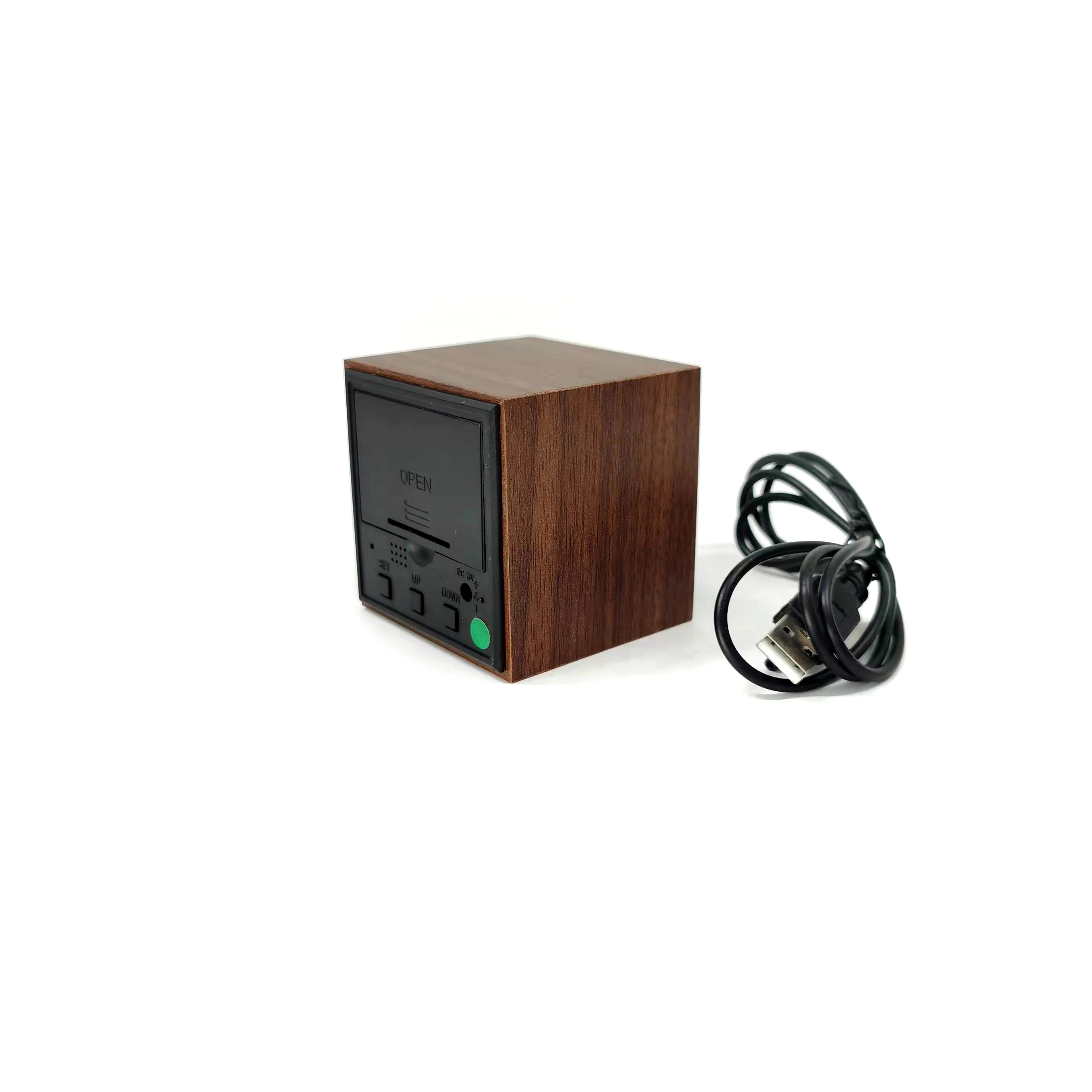 Minimalist Mini Cube Wood Alarm Clock Digital LED Light Date Temperature Smart Office Kids Bedroom Square Wooden Mini Office