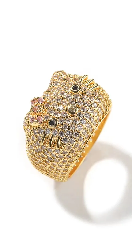 Sanrio Cartoon HK Cat Rings with Cat Face Ring Women 18K Gold
