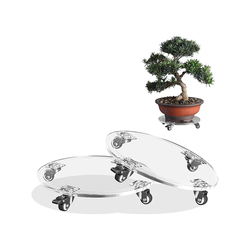 Heavy Duty Acrylic Plant Stand With Wheels Outdoor Flower Pot Rack Indoor Rolling Tray Coaster