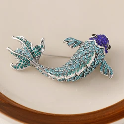OBONNIE Women's Goldfish Brooch Pin – Silver Tone, Cubic Zirconia & Pearl, 7cm | 3D Fish Corsage For Blazers, Dresses