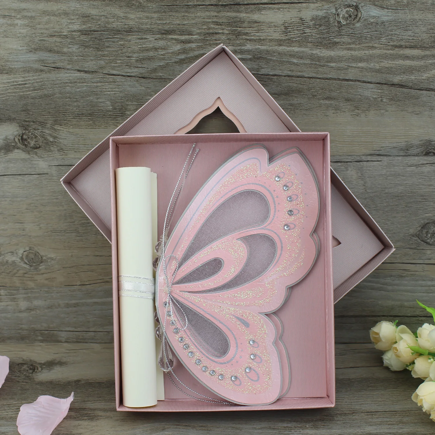 Blush Pink Laser Cut 3D Butterfly Invitation Cards, image size:1500x1500