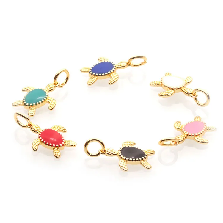 JS1725 Popular Rainbow Multi Colored Enamel Sea Turtle Pendants Sea Animal Pendant