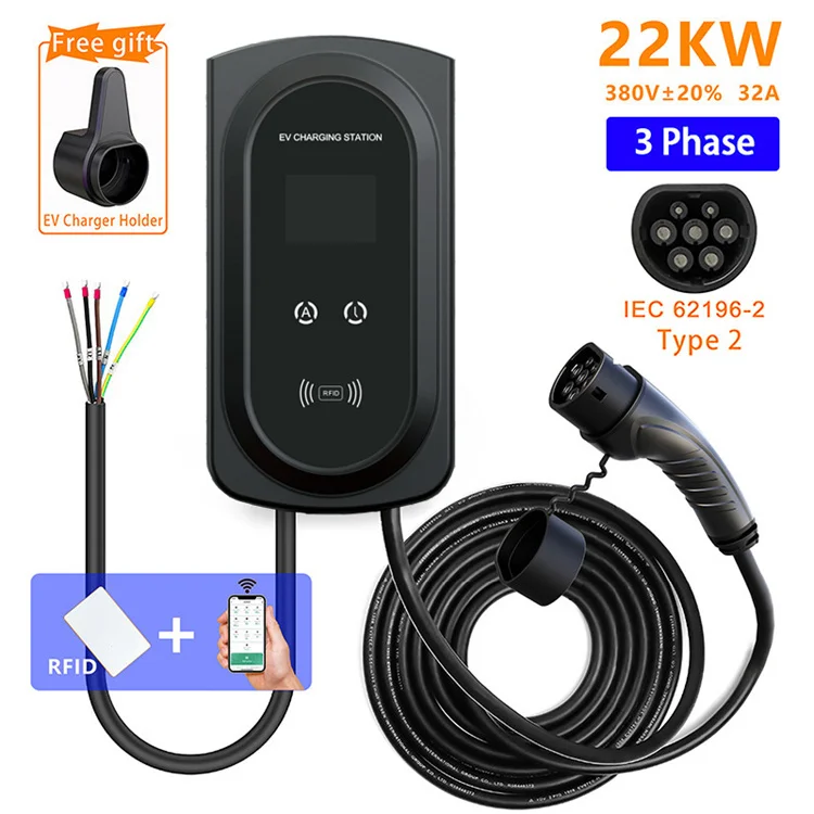 22kwh 32a Electric Car Ev Charger Home Evse Type 2 Gbt Wallbox Charging ...