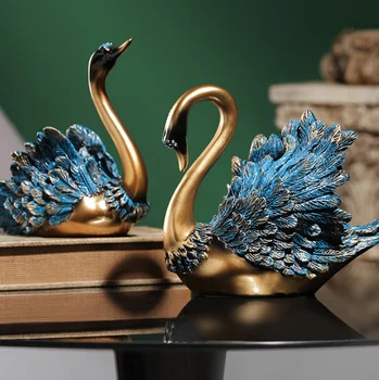 Wholesale custom modern art sculpture luxury home decor ornaments swan shaped gold swans statue