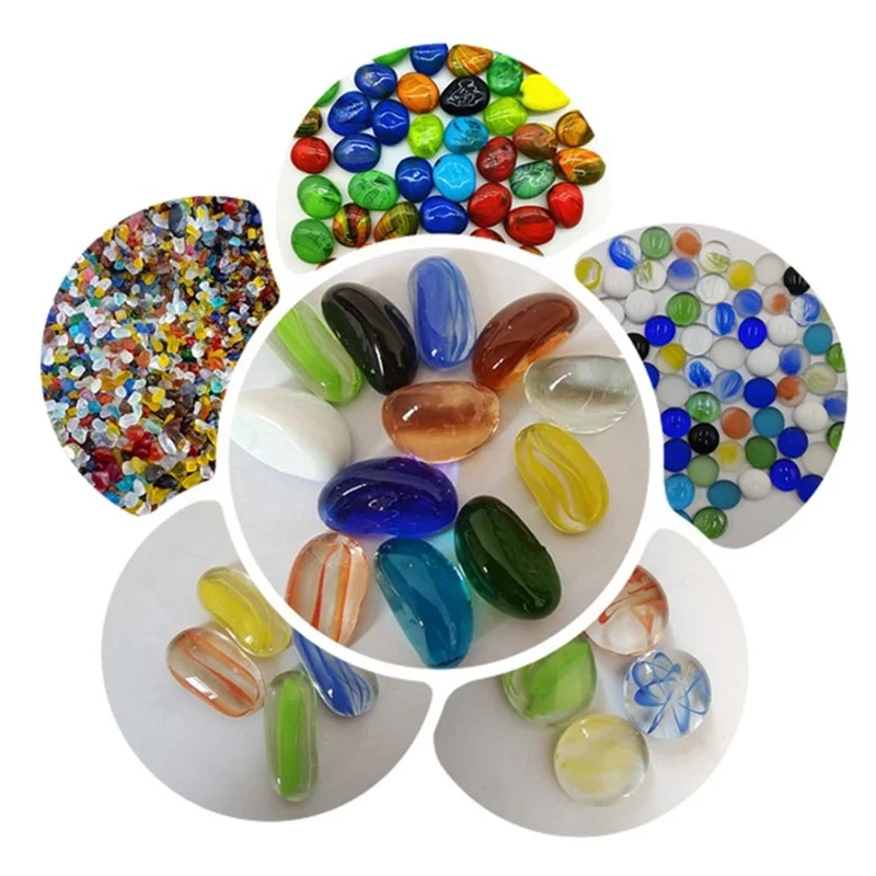 YuHua Stones Polished Round Rolling Colored Pebbles Rain Flower Pebbles Pattern Glass Beads Decorative Garden Culture Landscape