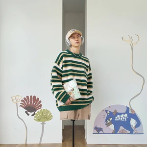 OEM & ODM Autumn Winter Men's Retro Japanese Neck Sweater Jacket Striped Heavy CUSTOMIZED R&D Wholesale Sample